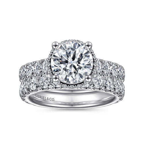 18K White Gold Hidden Halo Round Diamond Engagement Ring