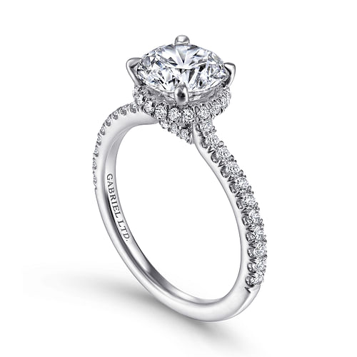 18K White Gold Hidden Halo Round Diamond Engagement Ring