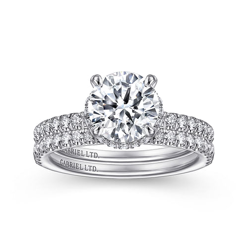 18K White Gold Hidden Halo Round Diamond Engagement Ring