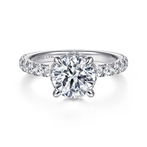 18K White Gold Hidden Halo Round Diamond Engagement Ring