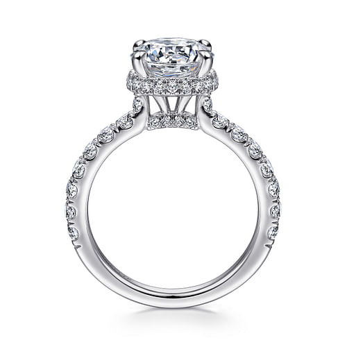 18K White Gold Hidden Halo Round Diamond Engagement Ring