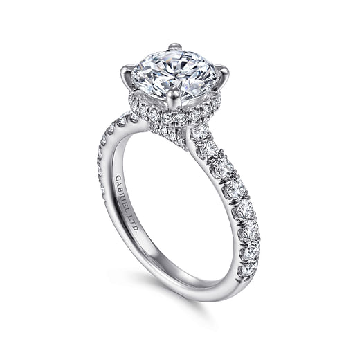 18K White Gold Hidden Halo Round Diamond Engagement Ring