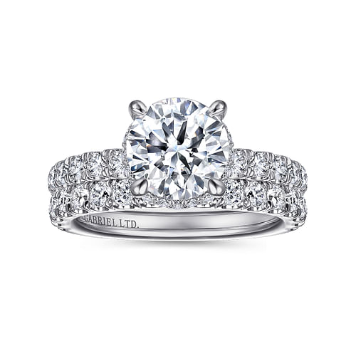 18K White Gold Hidden Halo Round Diamond Engagement Ring