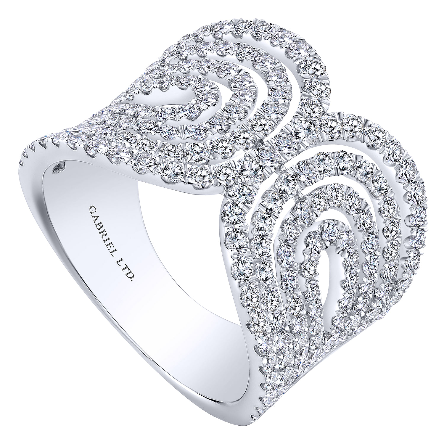 18K White Gold Interlacing Diamond Loops Corset Ring