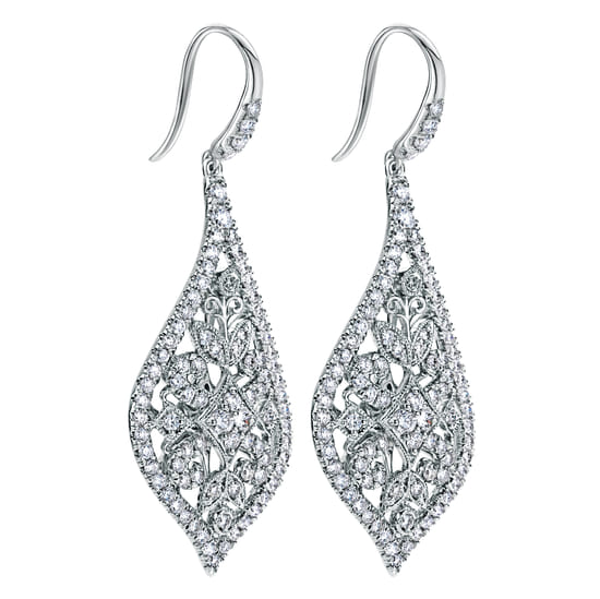18K White Gold Intricate Pointed Teardrop Diamond Drop Earrings  angle 2