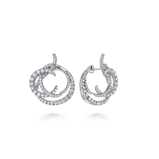 Gabriel - 18K White Gold Intricate Round Twisted 25mm Diamond Hoop Earrings