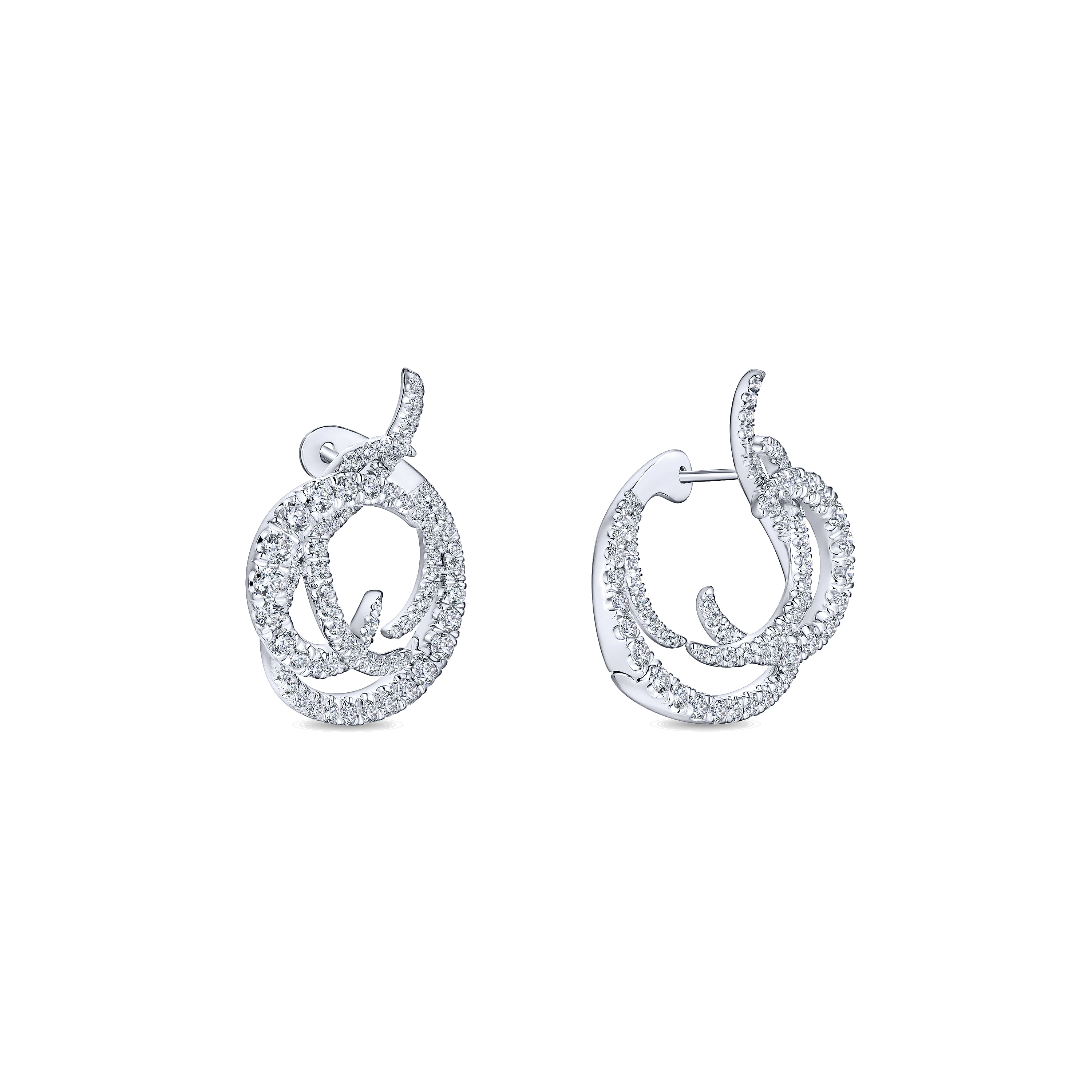 18K White Gold Intricate Round Twisted 25mm Diamond Hoop Earrings