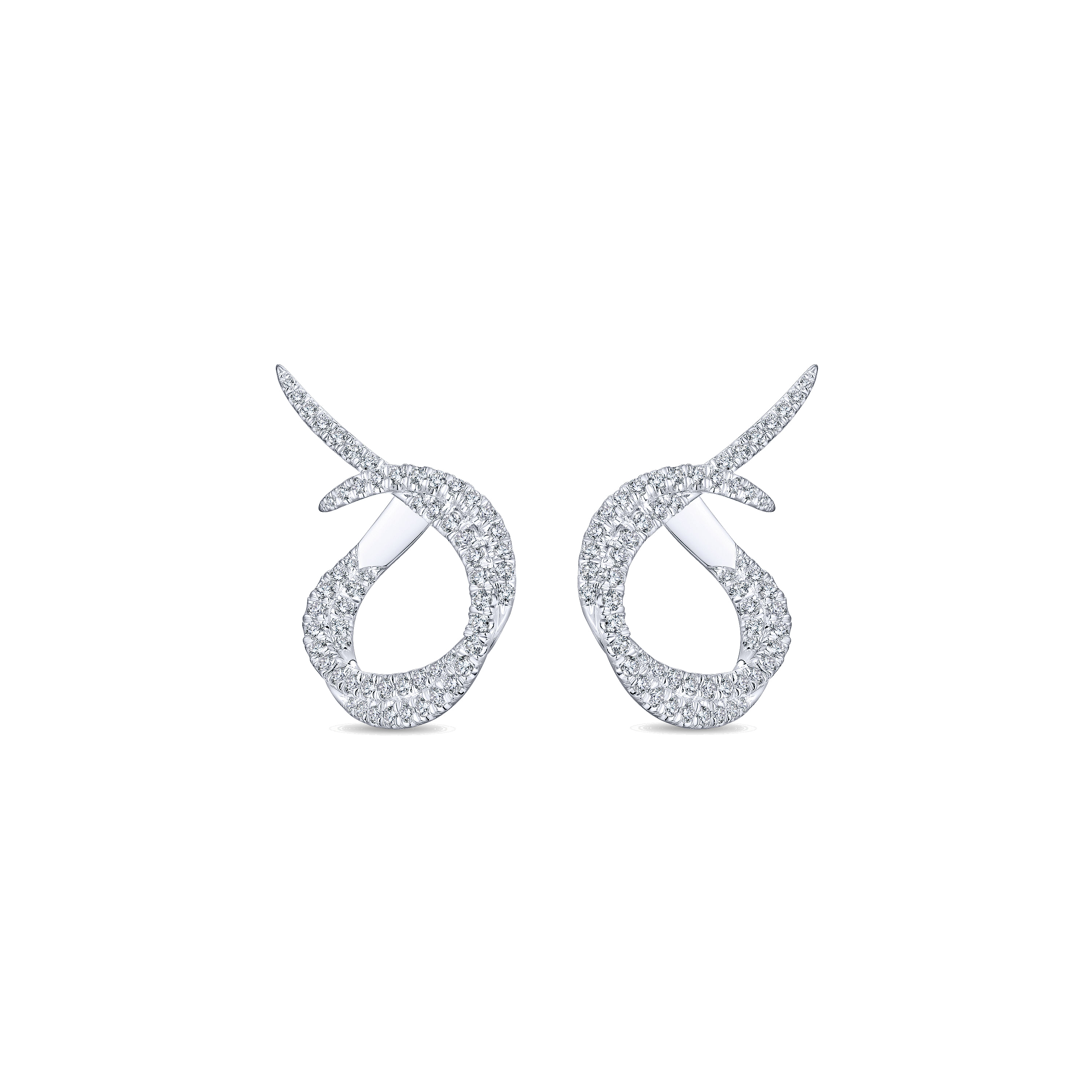 18K White Gold Intricate Twisted 25mm Diamond Hoop Earrings
