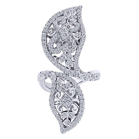 Gabriel - 18K White Gold Large Diamond Bypassing Leaf Statement Ring Gabriel - 18K White Gold Large Diamond Bypassing Leaf Statement Ring