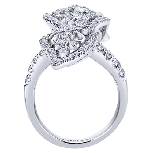 18K White Gold Large Diamond Bypassing Leaf Statement Ring