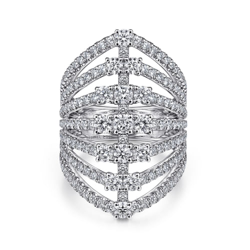 18K White Gold Layered Diamond Fan Wide Band Ring