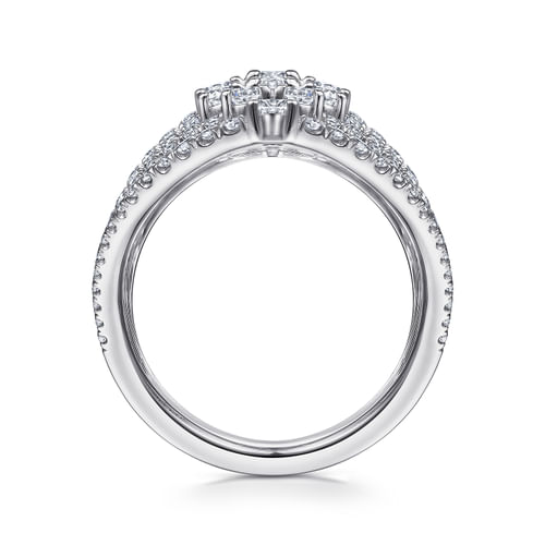18K White Gold Layered Diamond Fan Wide Band Ring