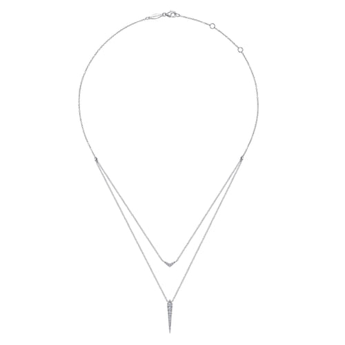 18K White Gold Layered Pavé Diamond Bar and Spike Pendant Necklace