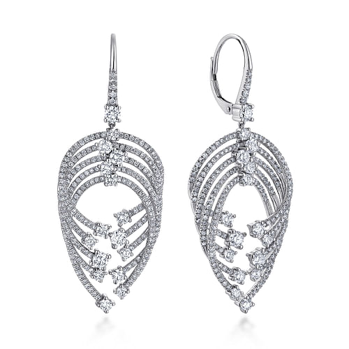 18K White Gold Layered Teardrop Diamond Drop Earrings