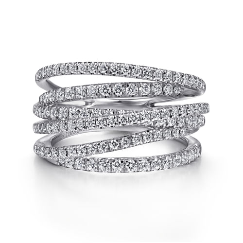 18K White Gold Layered Wide Band Diamond Ring