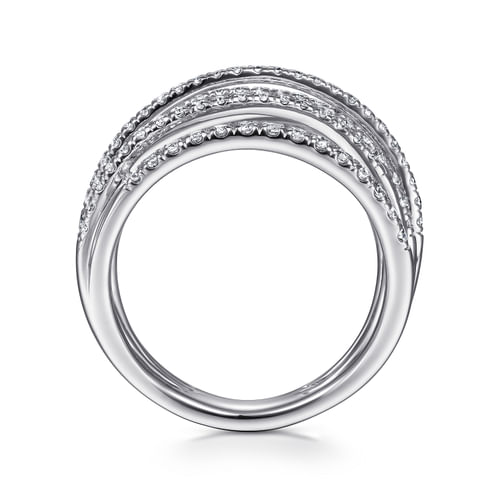 18K White Gold Layered Wide Band Diamond Ring