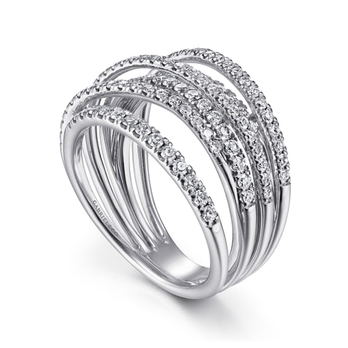 18K White Gold Layered Wide Band Diamond Ring
