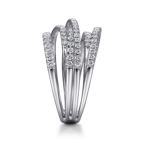 18K White Gold Layered Wide Band Diamond Ring