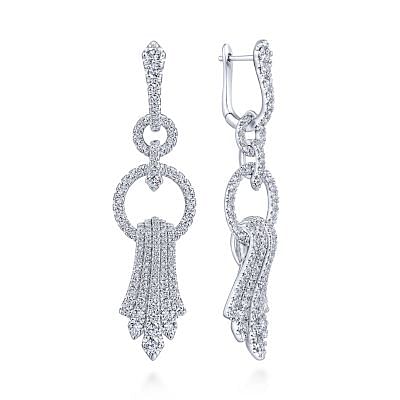 18K White Gold Linear Diamond Drop Earrings