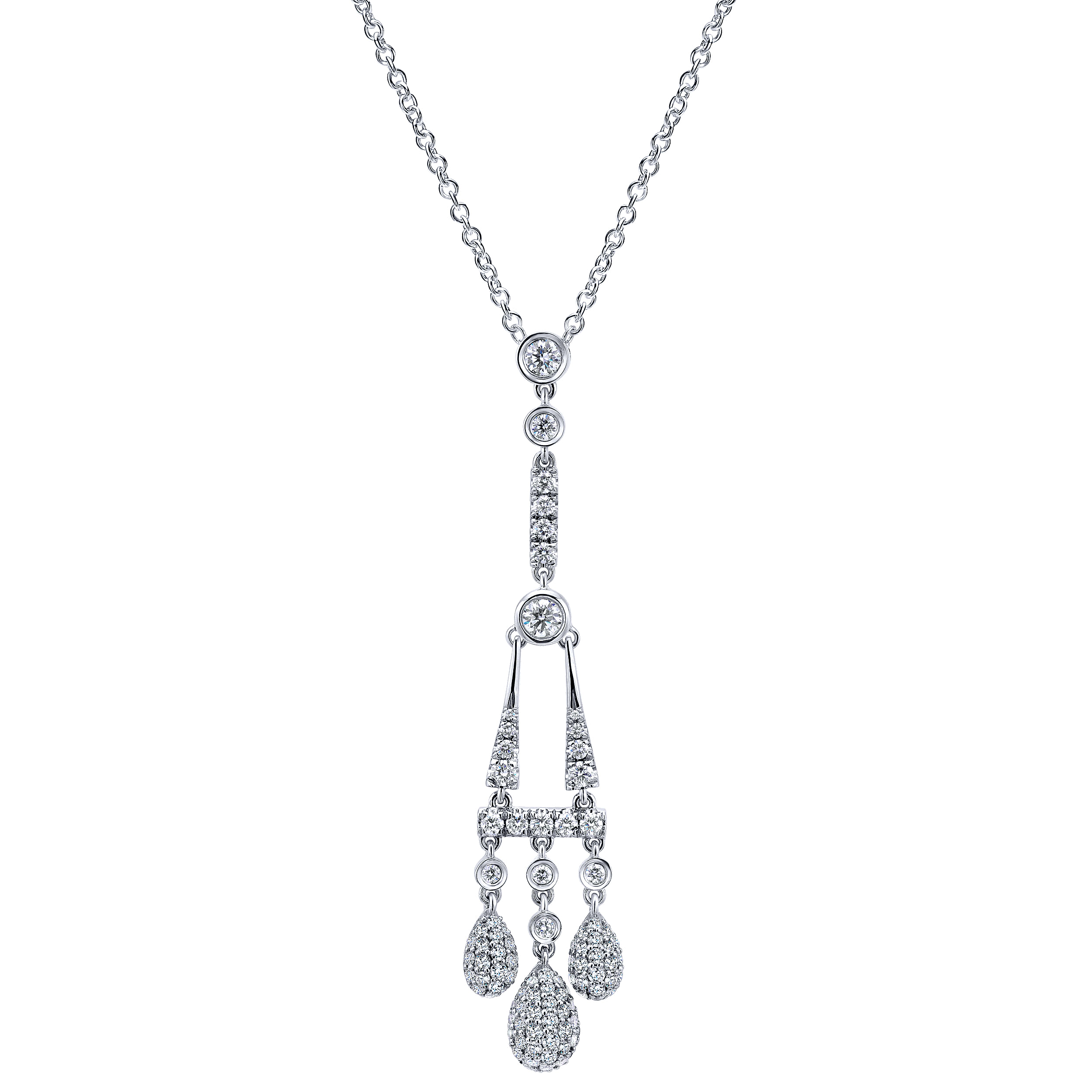 18K White Gold Linear Diamond Drops Necklace