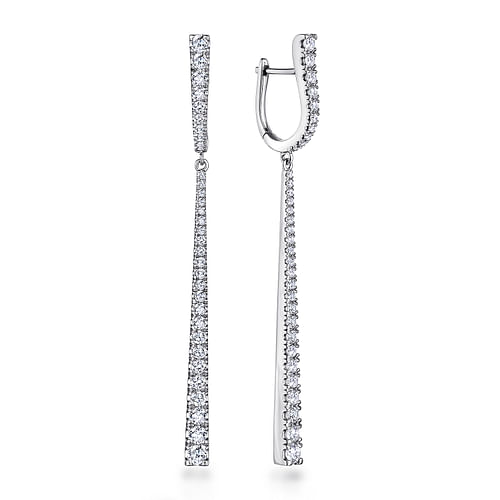 18K White Gold Long Diamond Bar Huggies