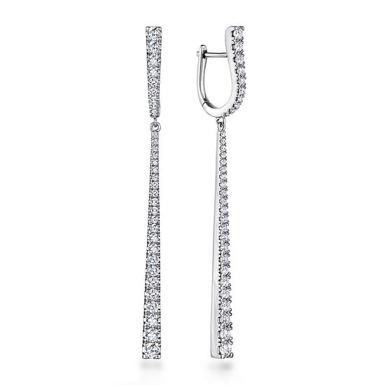 Gabriel - 18K White Gold Long Diamond Bar Huggies