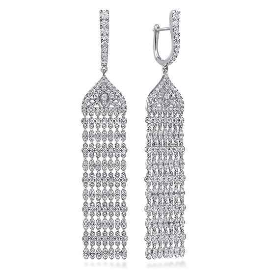 Gabriel - 18K White Gold Long Diamond Chandelier Earrings