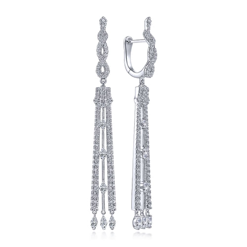 18K White Gold Long Diamond Drop Statement Earrings