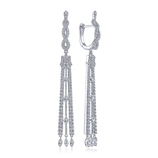 Gabriel - 18K White Gold Long Diamond Drop Statement Earrings