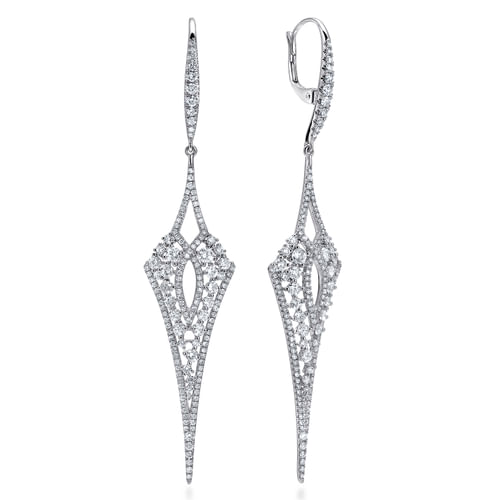 18K White Gold Long Diamond Kite Drop Earrings