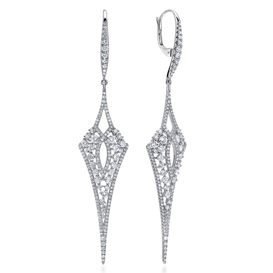 Gabriel - 18K White Gold Long Diamond Kite Drop Earrings