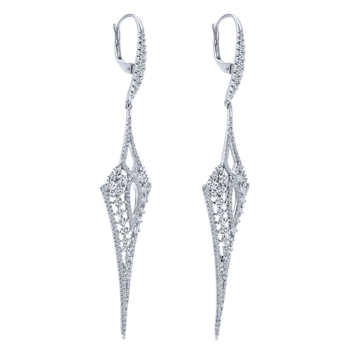 18K White Gold Long Diamond Kite Drop Earrings