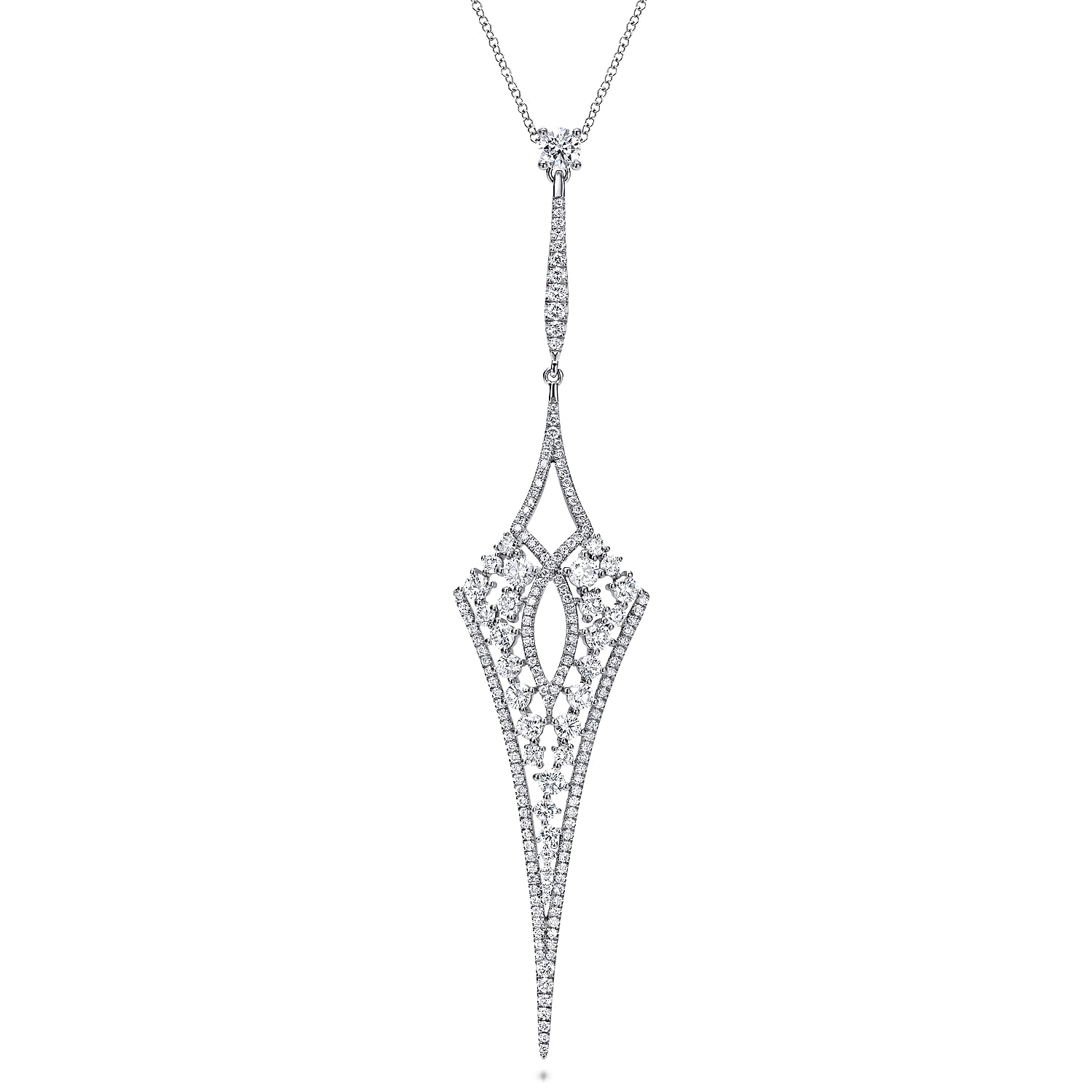Gabriel - 18K White Gold Long Diamond Kite Shaped Pendant Necklace