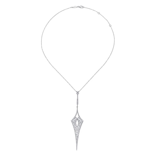 18K White Gold Long Diamond Kite Shaped Pendant Necklace