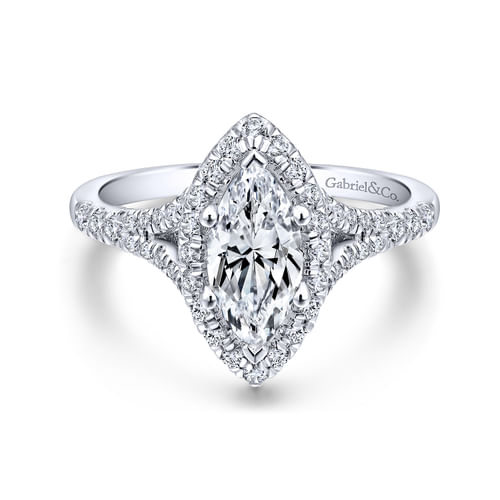 18K White Gold Marquise Halo Diamond Engagement Ring