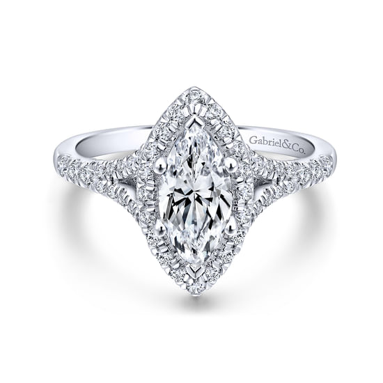 Gabriel - 18K White Gold Marquise Halo Diamond Engagement Ring