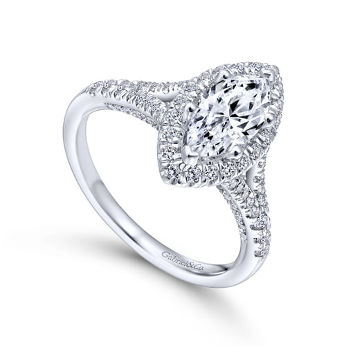 18K White Gold Marquise Halo Diamond Engagement Ring