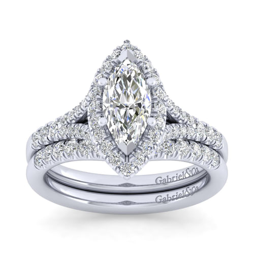 18K White Gold Marquise Halo Diamond Engagement Ring