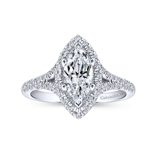 18K White Gold Marquise Halo Diamond Engagement Ring
