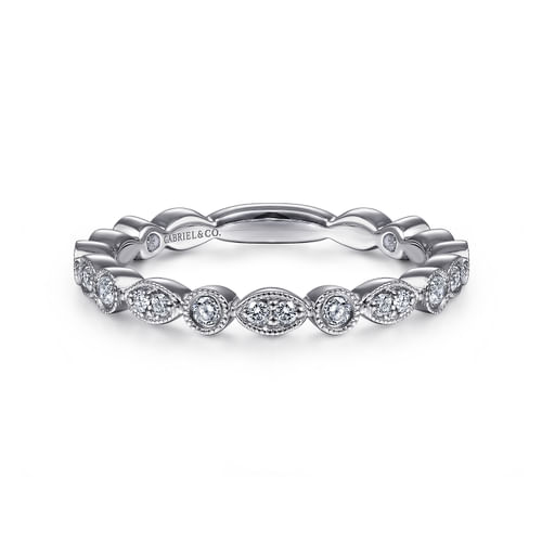 18K White Gold Marquise and Round Station Diamond Ring