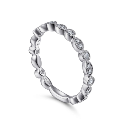 18K White Gold Marquise and Round Station Diamond Ring