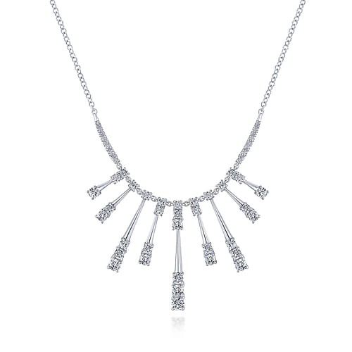 18K White Gold Multi Diamond Bar Station Necklace