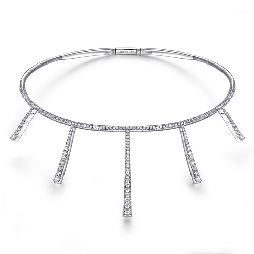 18K White Gold Multi Diamond Bar Station Necklace