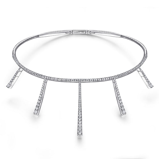 Gabriel - 18K White Gold Multi Diamond Bar Station Necklace