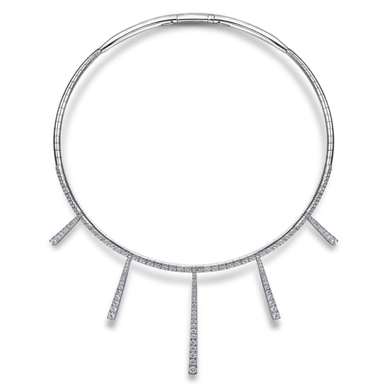 18K White Gold Multi Diamond Bar Station Necklace angle 2 18K White Gold Multi Diamond Bar Station Necklace angle 2