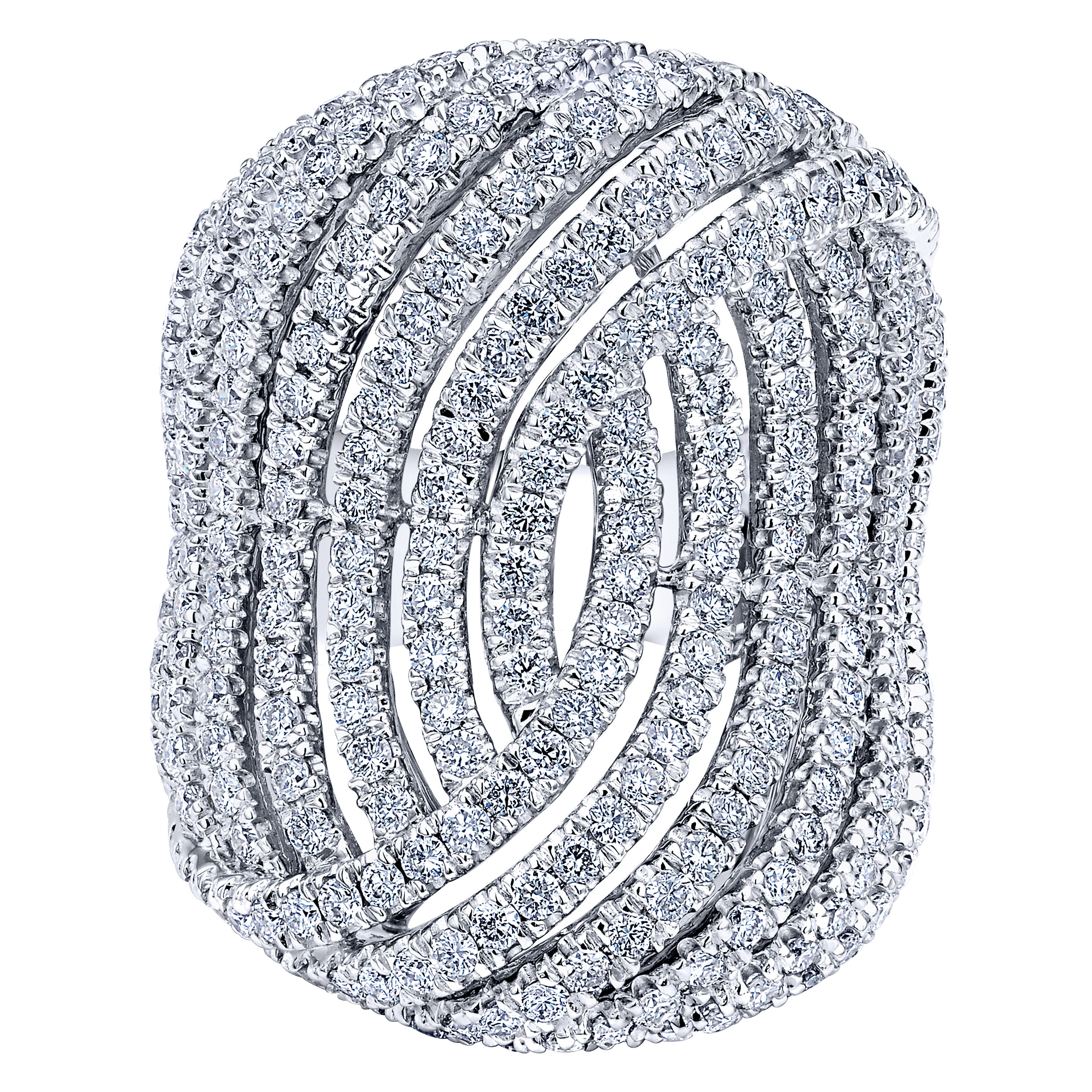 Gabriel - 18K White Gold Multi Intersecting Diamond Rows Statement Ring