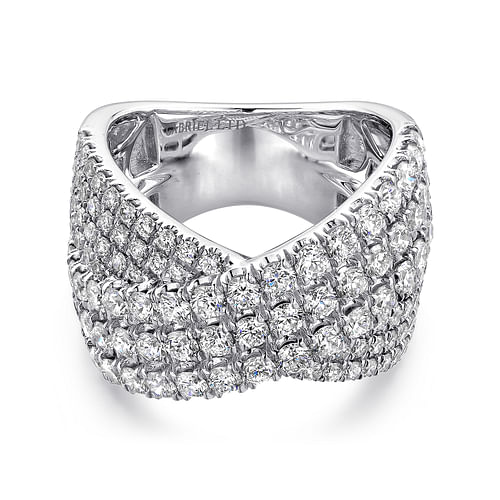 18K White Gold Multi Row Diamond Criss Cross Ring