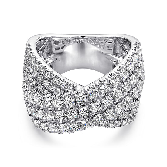 Gabriel - 18K White Gold Multi Row Diamond Criss Cross Ring