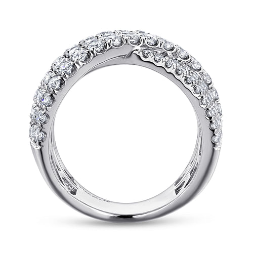 18K White Gold Multi Row Diamond Criss Cross Ring