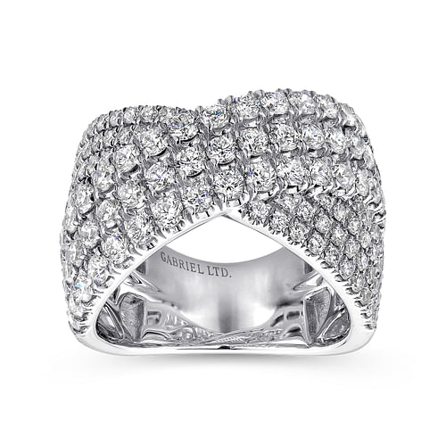 18K White Gold Multi Row Diamond Criss Cross Ring